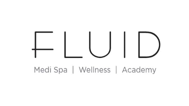 Logo with the word "FLUID" in large letters above the text "Medi Spa | Wellness | Academy" on a white background.