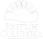 British Columbia logo featuring stylized mountains and sun rays above the text "British Columbia" on a black background.