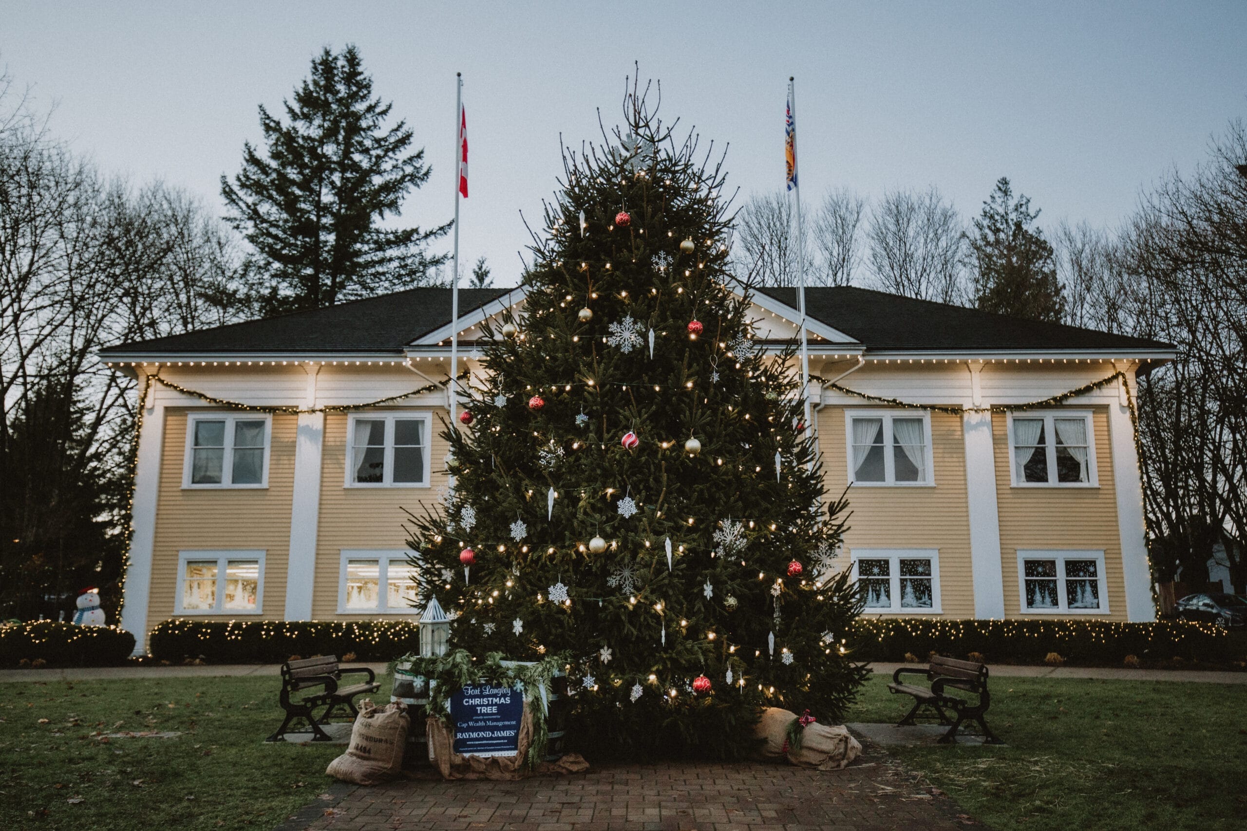 Fort langley hall at Christmas.